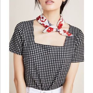 Blue Tassel Anthropologie gingham knit top xs